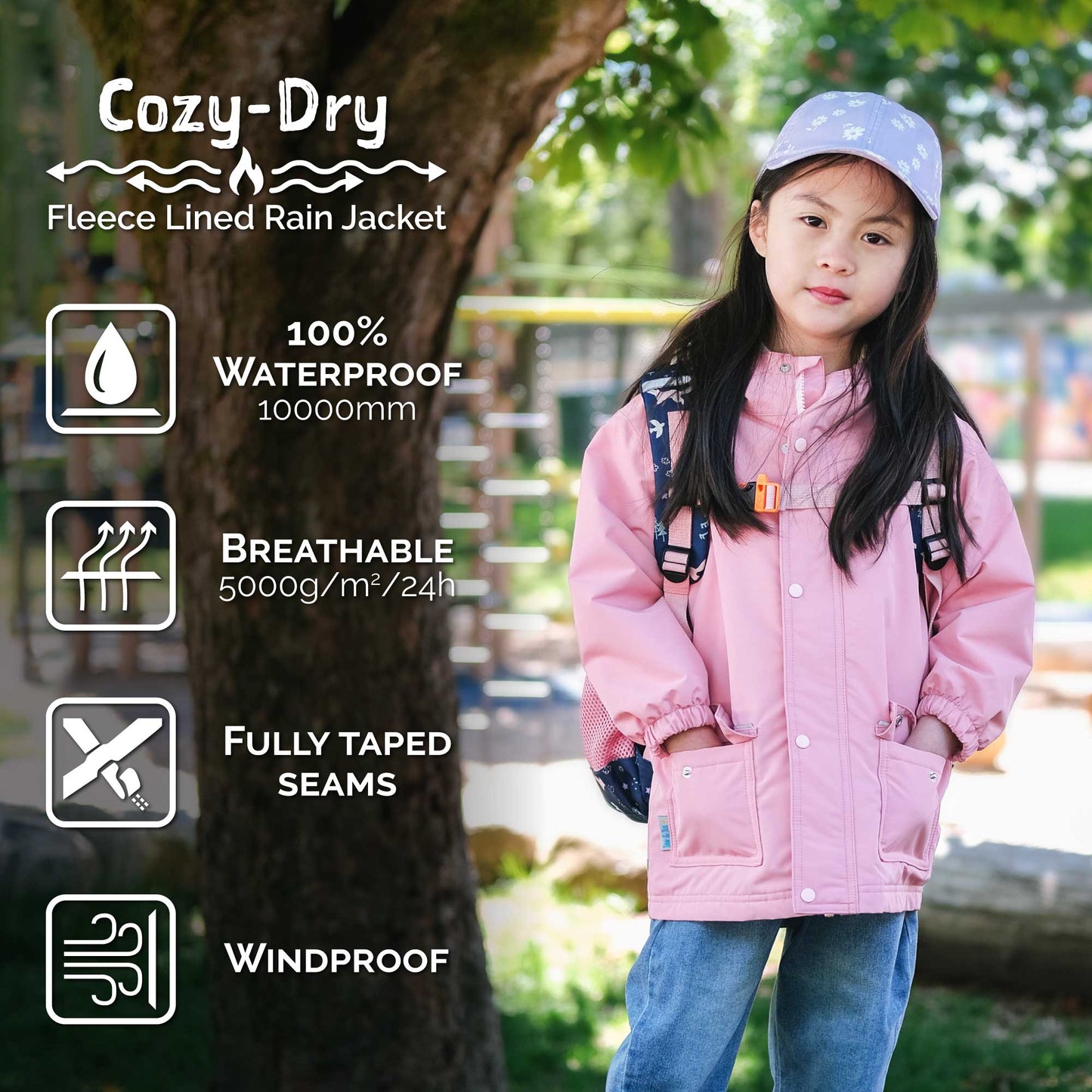 Kids Fleece Lined Rain Jackets | Minty Forest - Hello Kids Baby Store