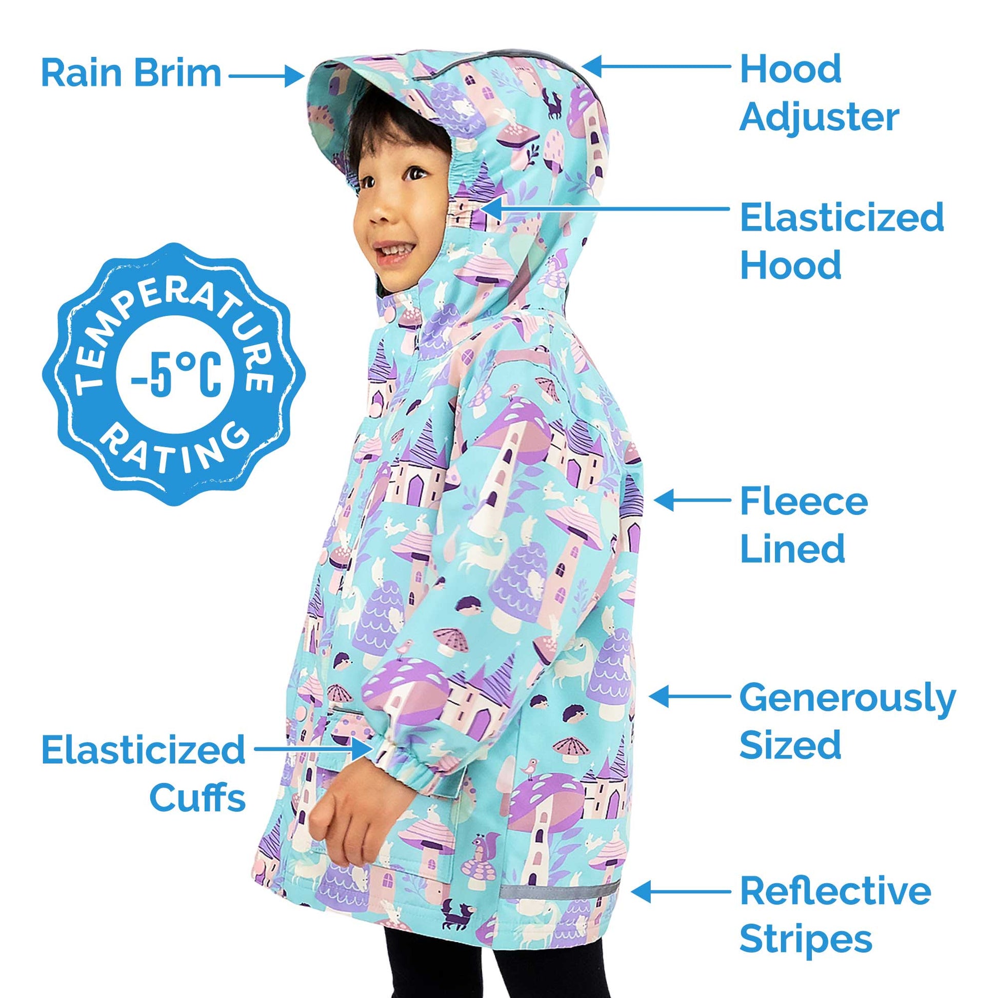 Kids Fleece Lined Rain Jackets | Minty Forest - Hello Kids Baby Store