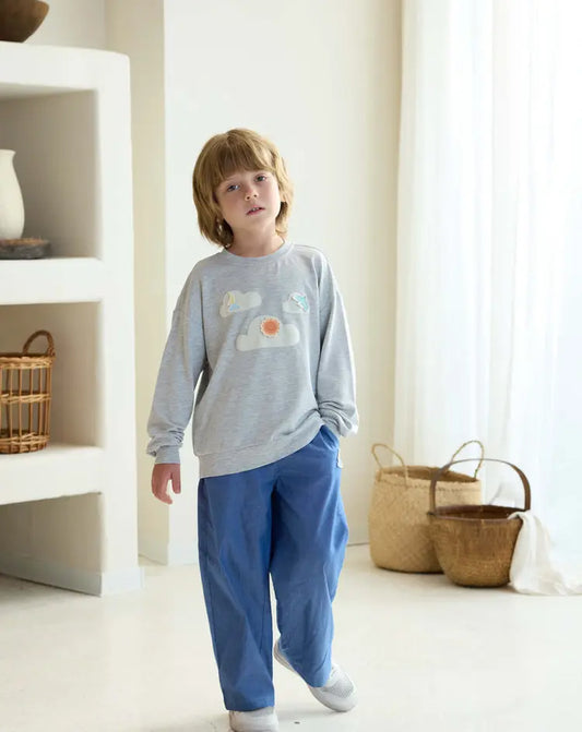 French Terry Drop Shoulder Long Sleeve Sweatshirt-Fog Grey - Hello Kids Baby Store