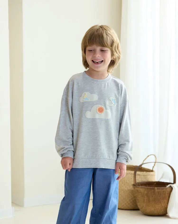 French Terry Drop Shoulder Long Sleeve Sweatshirt-Fog Grey - Hello Kids Baby Store