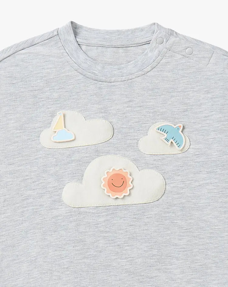 French Terry Drop Shoulder Long Sleeve Sweatshirt-Fog Grey - Hello Kids Baby Store