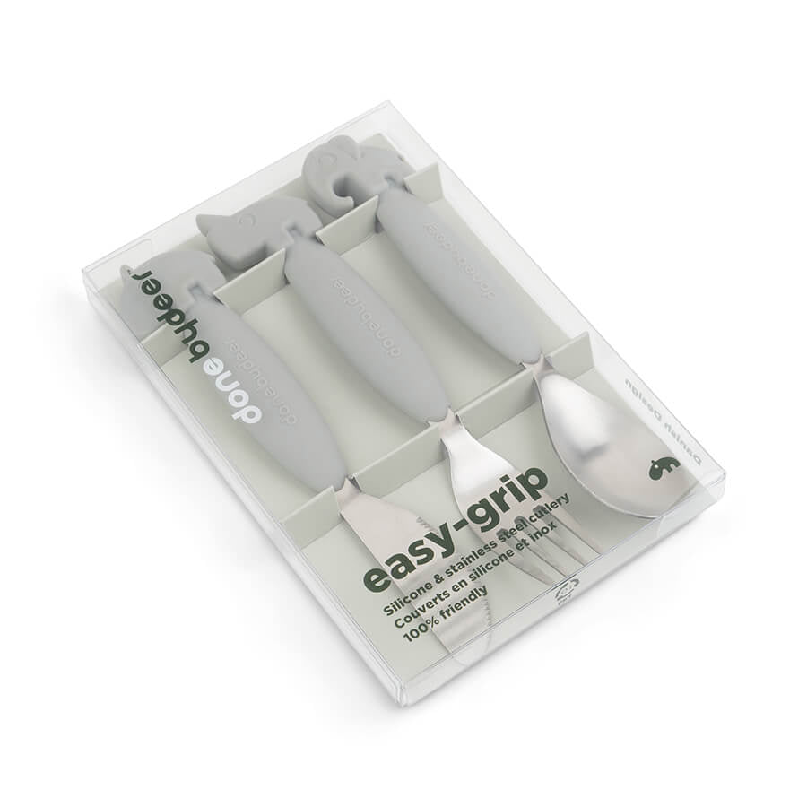 Done by Deer - Easy-grip cutlery set Deer friends Grey 12M+ - Hello Kids Baby Store
