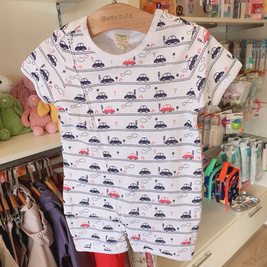 tiny twig organic short sleeve zipsuit-Drive Time - Hello Kids Baby Store