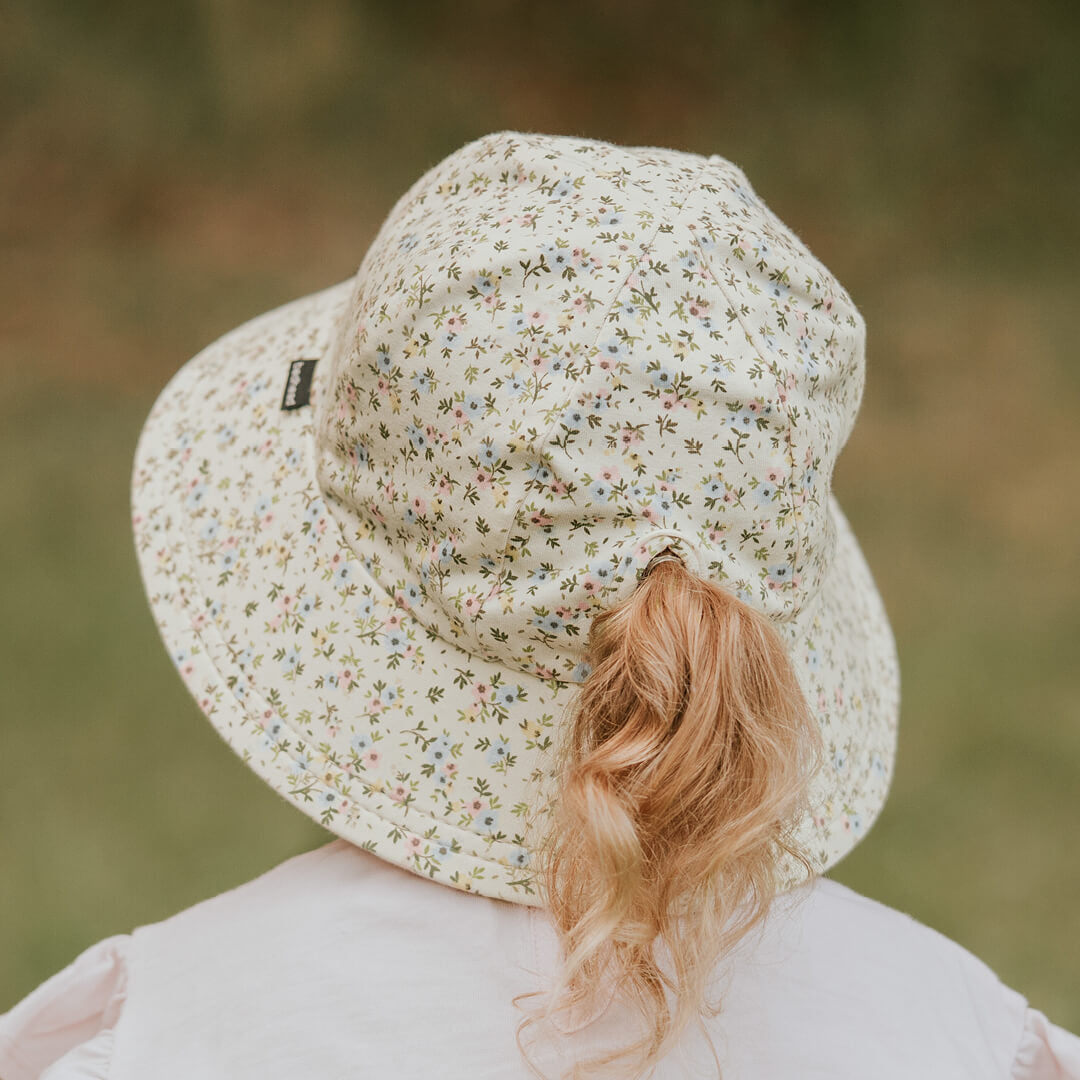 Kids Ponytail Bucket Sun Hat - Floral Charlotte - Hello Kids Baby Store