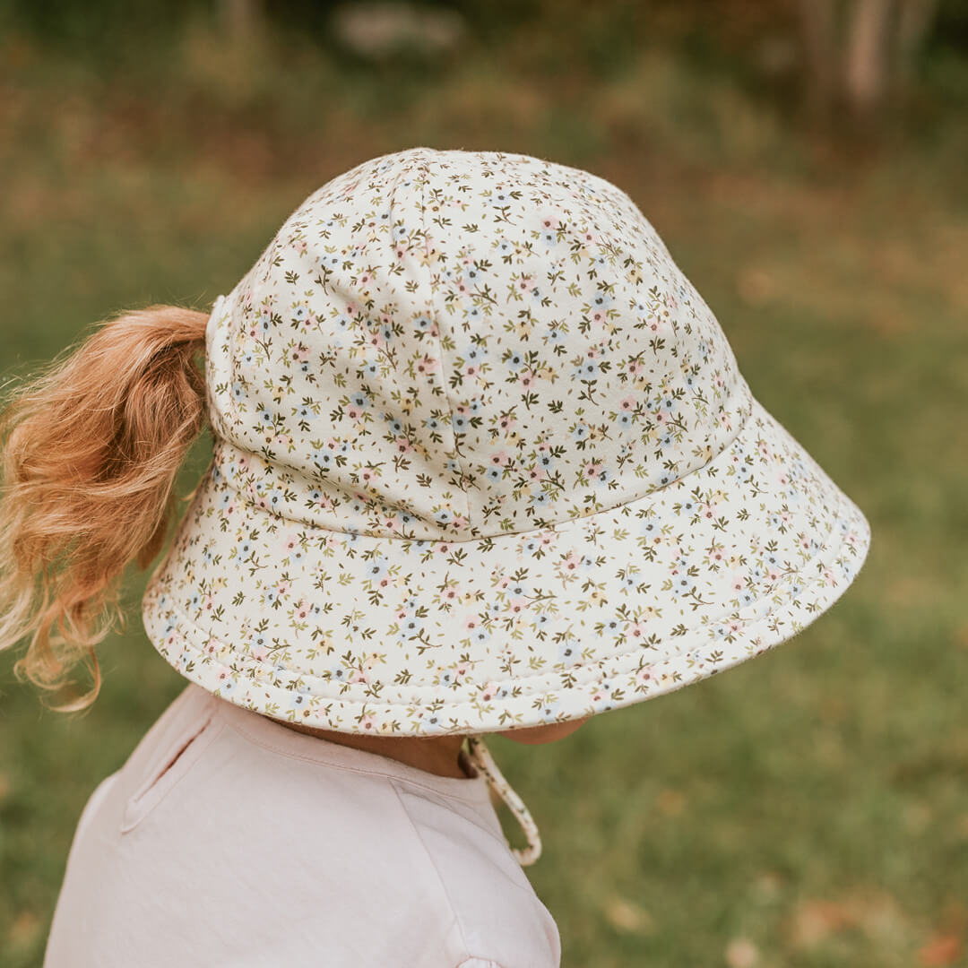 Kids Ponytail Bucket Sun Hat - Floral Charlotte - Hello Kids Baby Store