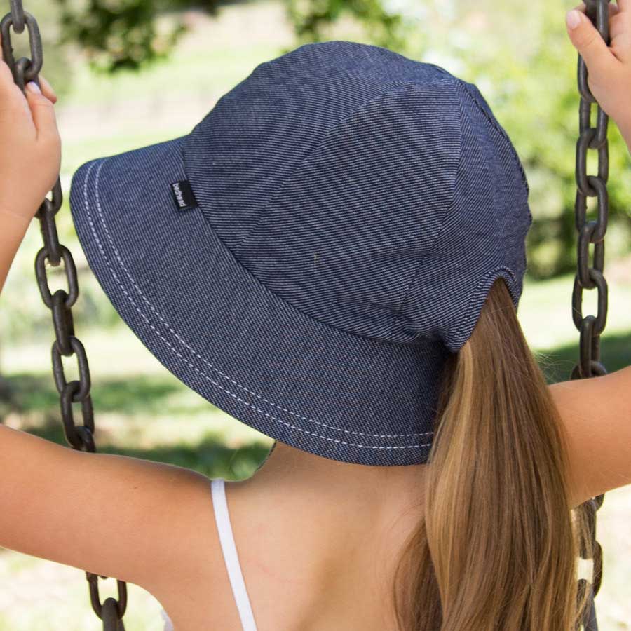 Ponytail Bucket Sun Hat - Denim - Hello Kids Baby Store