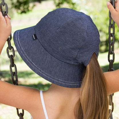 Ponytail Bucket Sun Hat - Denim - Hello Kids Baby Store