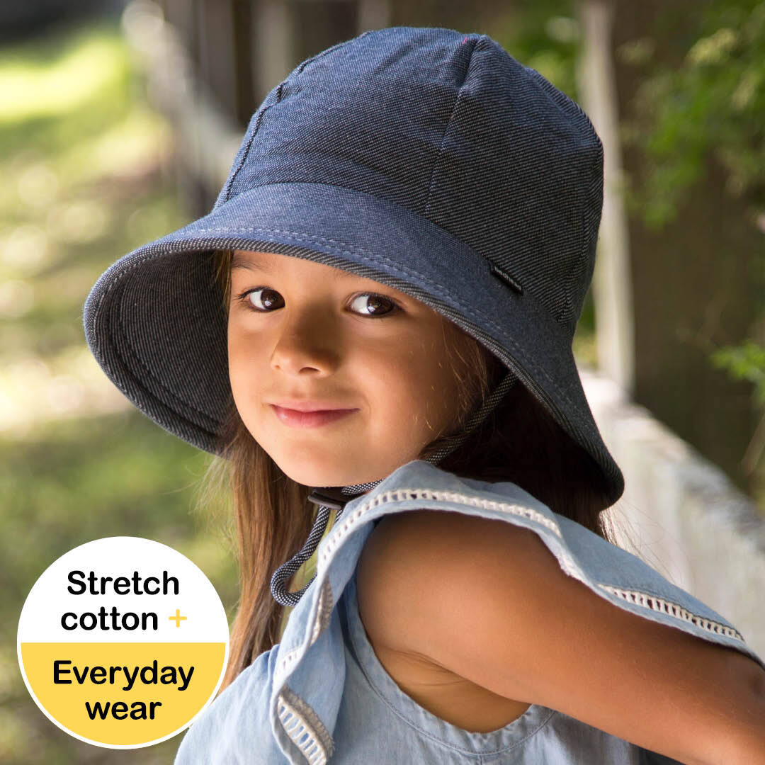 Ponytail Bucket Sun Hat - Denim - Hello Kids Baby Store