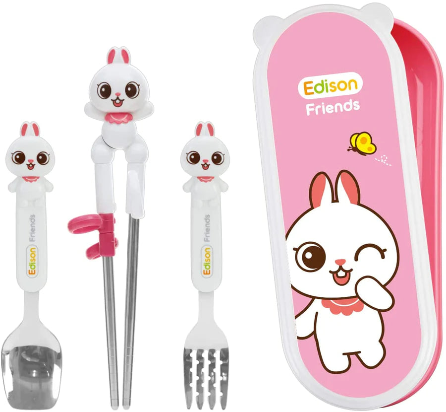 EDISON FRIENDS CHOPSTICKS EASY HARD CASE SET WITH FORK (RIGHT-HANDED) - Hello Kids Baby Store