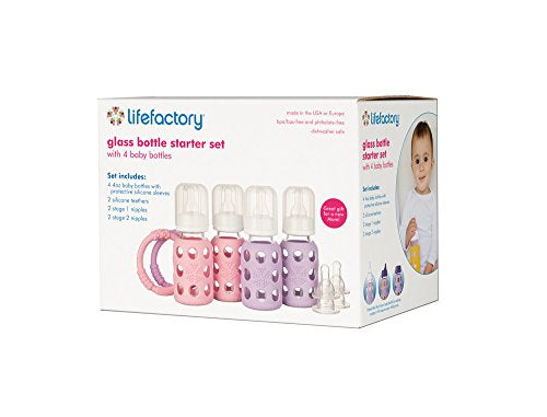 Lifefactory Starter Set, Glass, Multi-Colour, 4 oz, 4-Piece - Hello Kids Baby Store