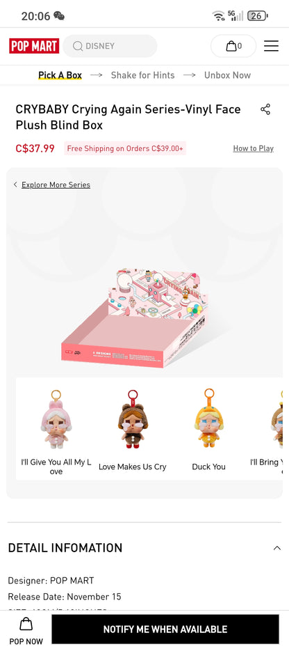CRYBABY Crying Again Series-Vinyl Face Plush Blind Box - Hello Kids Baby Store