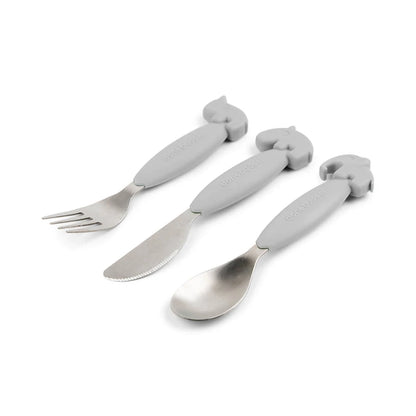 Done by Deer - Easy-grip cutlery set Deer friends Grey 12M+ - Hello Kids Baby Store