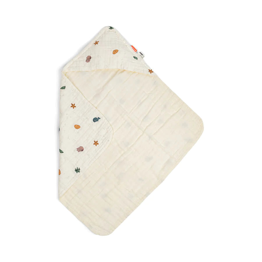 Done by Deer - Hooded towel GOTS Sea friends Beige - Hello Kids Baby Store