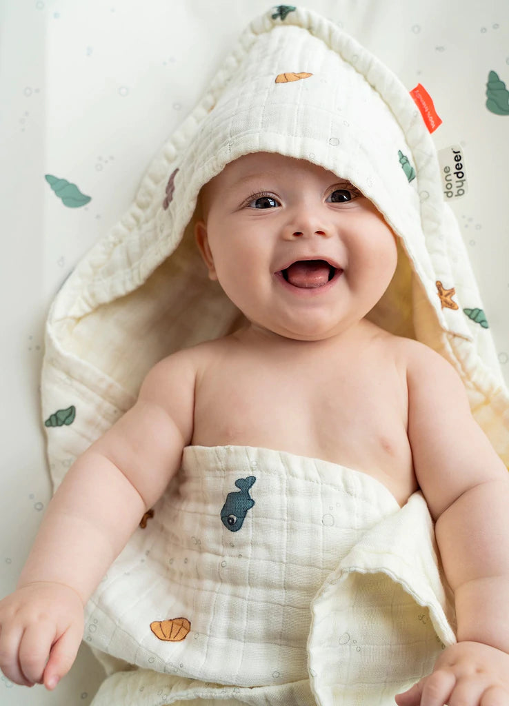 Done by Deer - Hooded towel GOTS Sea friends Beige - Hello Kids Baby Store