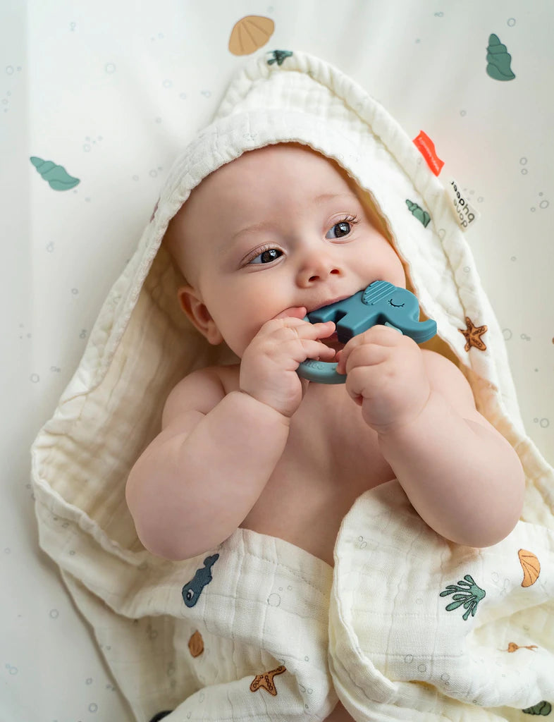 Done by Deer - Hooded towel GOTS Sea friends Beige - Hello Kids Baby Store