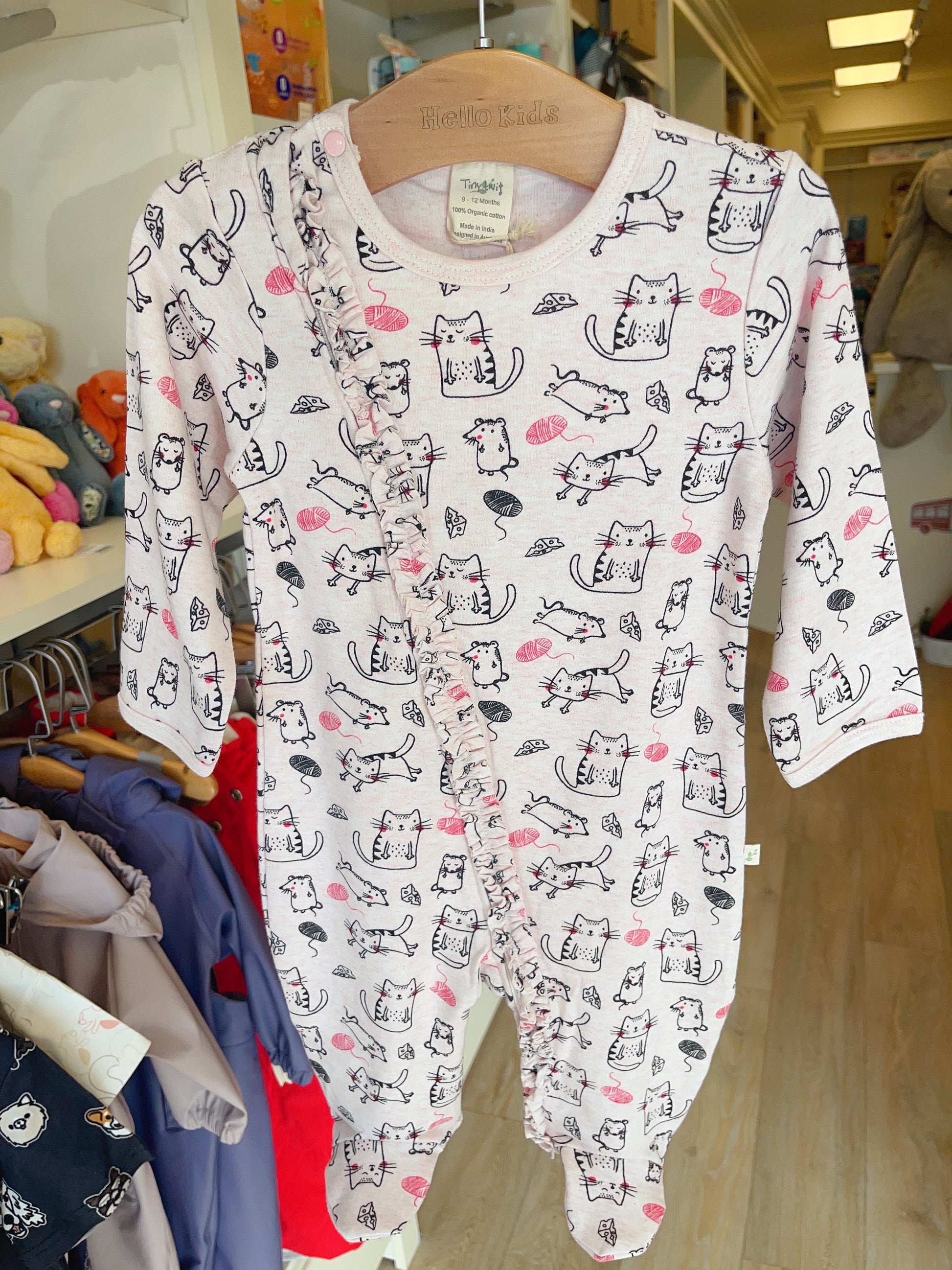 tiny twig organic Long sleeve zipsuit- Crafty Cat - Hello Kids Baby Store